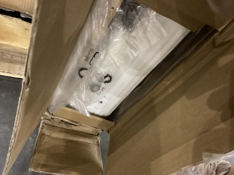 Condition photo showing As Is for YITAHOME King Size Corduroy Upholstered Platform Bed Frame with Charging Station and RGB LED Lights, 53’’ Tall Storage Wingback Headboard, No Box Spring Needed, Easy Assembly, Noise-Free, White White King