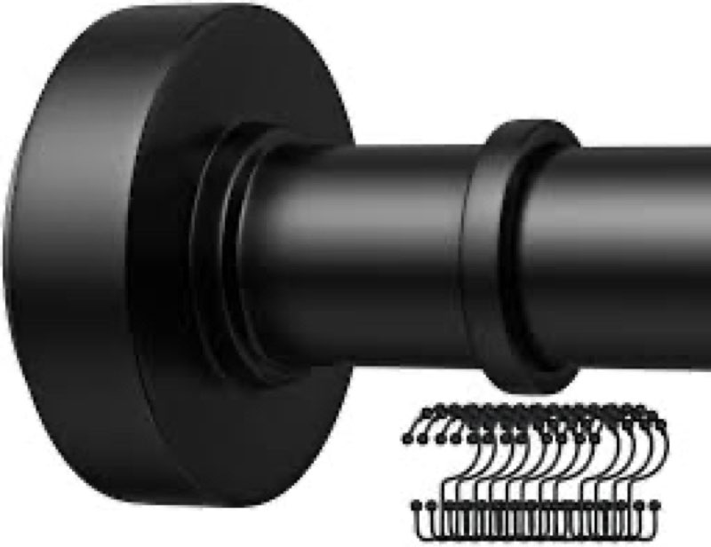 Black Shower Rod with 12 Hooks, 43-72 Inches, Rust Resistance, Adjustable Tension Rod with Durable S