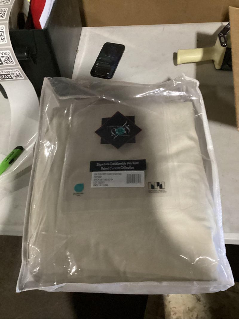 Condition photo showing As Is for HPD Half Price Drapes Signature Velvet Thermal Blackout Curtains for Living Room 84 Inch Long (1 Panel) Rod Pocket Insulated Blackout Curtains for Bedroom Window Curtains, 100W x 84L, Neutral Ground Neutral Ground 100"W x 84"L (Pack of 1)