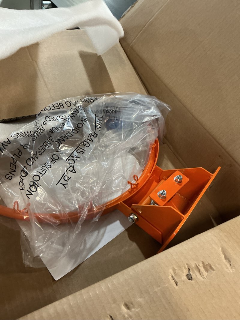 Condition photo showing New/Like New for 18" basketball rim replacement, wall-mounted basketball hoop with net, double spring solid rim, indoor/outdoor red