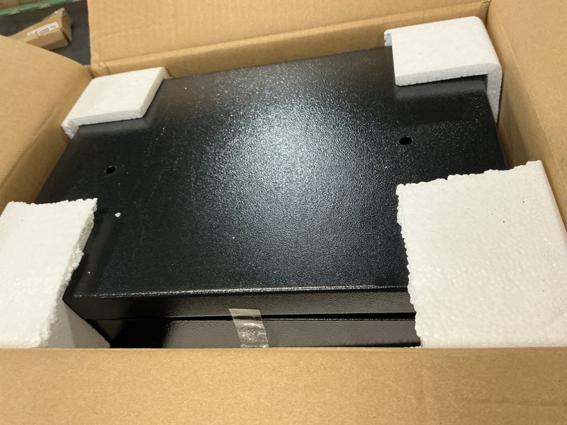 Condition photo showing As Is for 1.3 cub small fire safes document box home, security home safes water and fireproof with digital keypad, spare keys and removable shelf, anti-theft fireproof waterproof safe for home money valuables 1.3 cubic