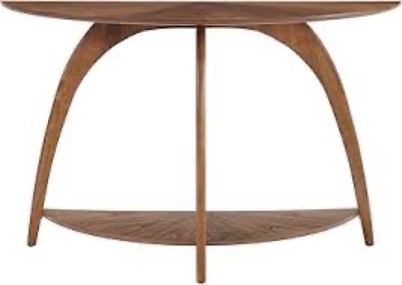 Martin Svensson Home LAX Retro Mid-Century Modern Half-Moon Wood Sofa Table with Lower Shelf, Consol