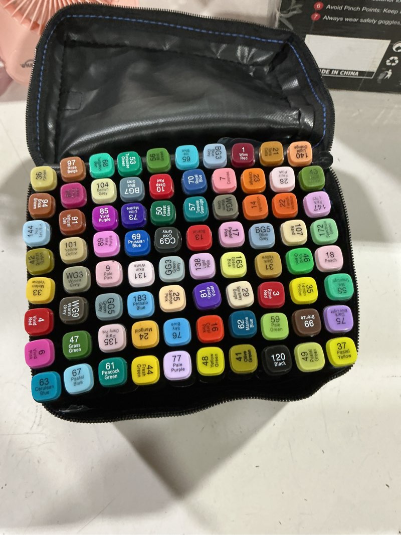 Condition photo showing New/Like New for alcohol markers, 80 colors art drawing markers set for kids adults dual tip permanent sketch markers, with organizing case