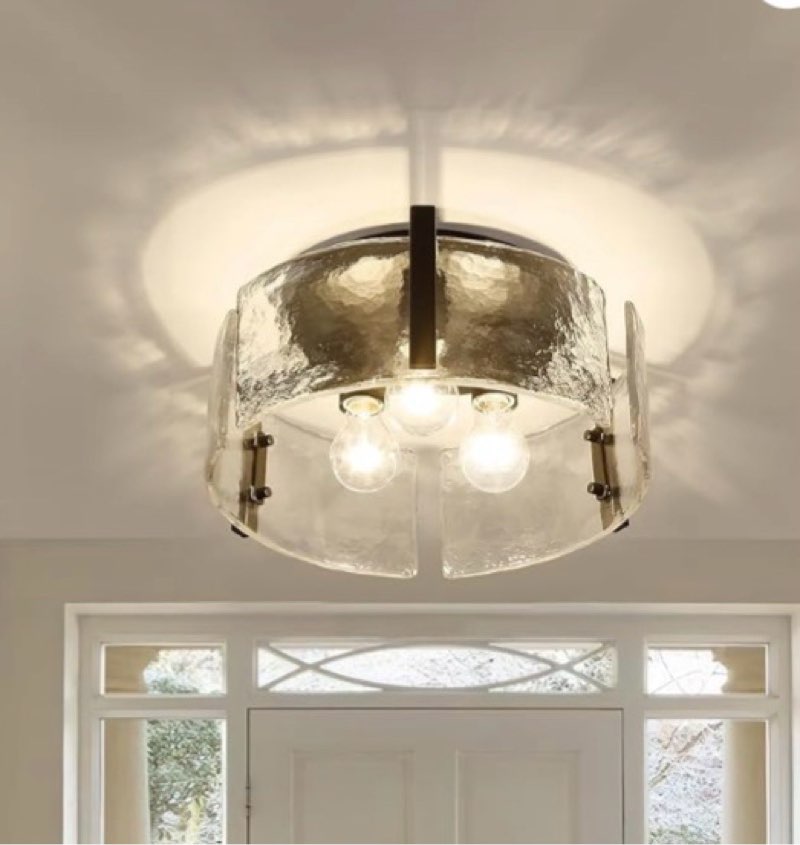 CKENSU Semi Flush Mount Ceiling Light, 3-Light Modern Glass Drum Fixture for Dining Room, Bedroom, a