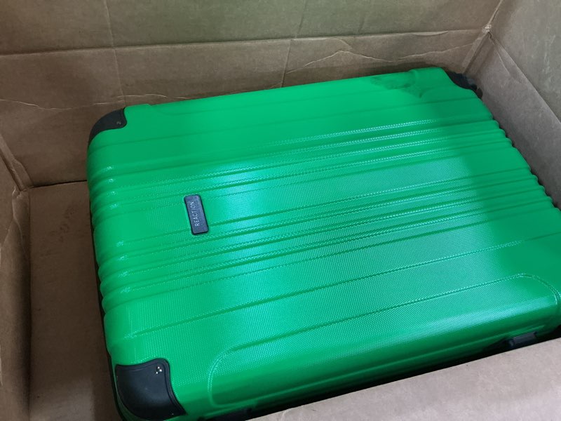 Condition photo showing As Is for kenneth cole reaction out of bounds lightweight hardshell 4-wheel spinner luggage, kelly green, 2-piece set (20" & 28") 2-piece set (20" & 28") kelly green