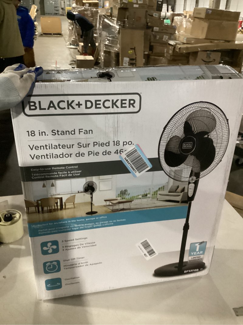 Condition photo showing Good Condition for black+decker 18-inch stand fan with pedestal base, height adjustable pedestal fan with remote and to