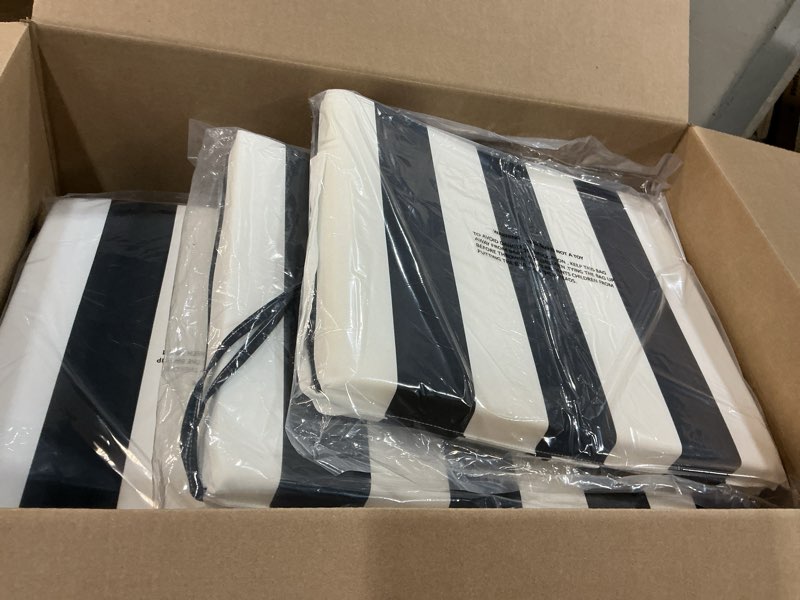 Condition photo showing New/Like New for lvtxiii outdoor chair cushions 18.5"x16"x2" pack of 4, water-repellent square corner memory foam seat cushions with ties for garden patio furniture, cabana black 18.5"x16"x2" ( set of 4 ) cabana black
