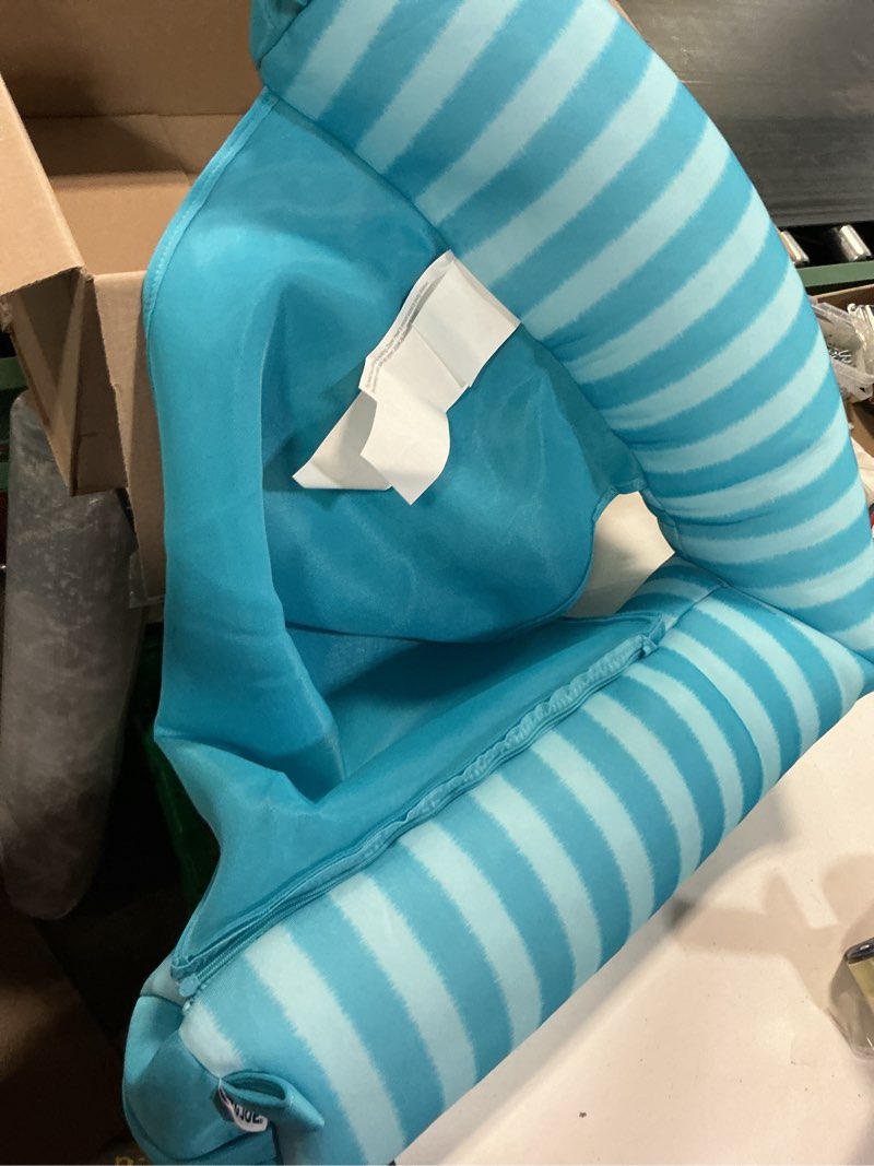 Condition photo showing Good Condition for big joe noodle sling no inflation needed pool seat with armrests, light blue zag stripe double sided mesh, quick draining fabric, 3 feet light blue zag stripe noodle sling