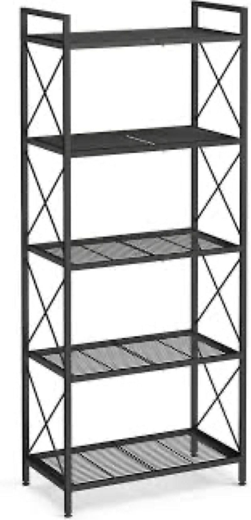 songmics 5-tier metal storage rack, shelving unit with x side frames | dense mesh, 12.6 x 23.6 x 57.3 inches, for entryway, kitchen, living room, bathroom, ink black ubsc165b01