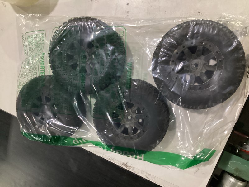 Condition photo showing Good Condition for pre-glued rc 1/10 short course truck tires and wheels set 12mm hex for traxxas slash 4x4 bl-2s 2wd losi sct redcat blackout sc hpi, with foam inserts