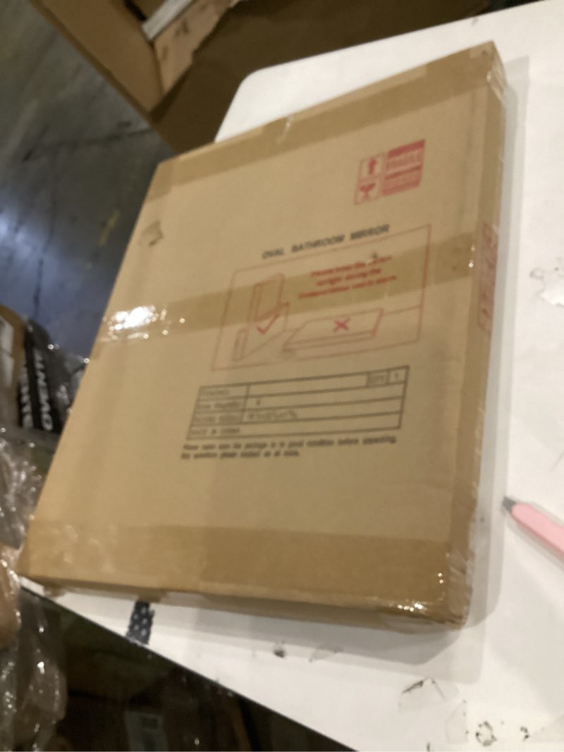 Condition photo showing New/Like New for Gold Oval Mirror for Bathroom, 16x20 Inch Oval Bathroom Mirror with Brushed Metal Frame, Wall Mounted Decorative Vanity Mirror for Bathroom, Living Room, Entryway Gold 16"L x 20"W