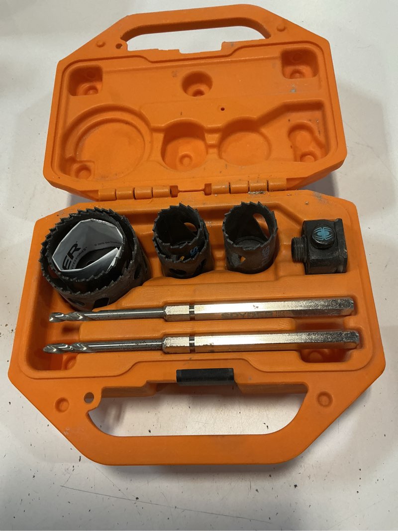 Condition photo showing As Is for spyder bi-metal non-arbored adjustable hole saw kit set 8 -piece with hard case