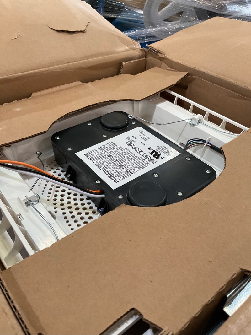 Condition photo showing As Is for broan-nutone chromacomfort bathroom exhaust fan with bluetooth speaker, powerful 110cfm/1.5 sones, 24-color led light, spk110rgbl, wall switch chroma sensonic