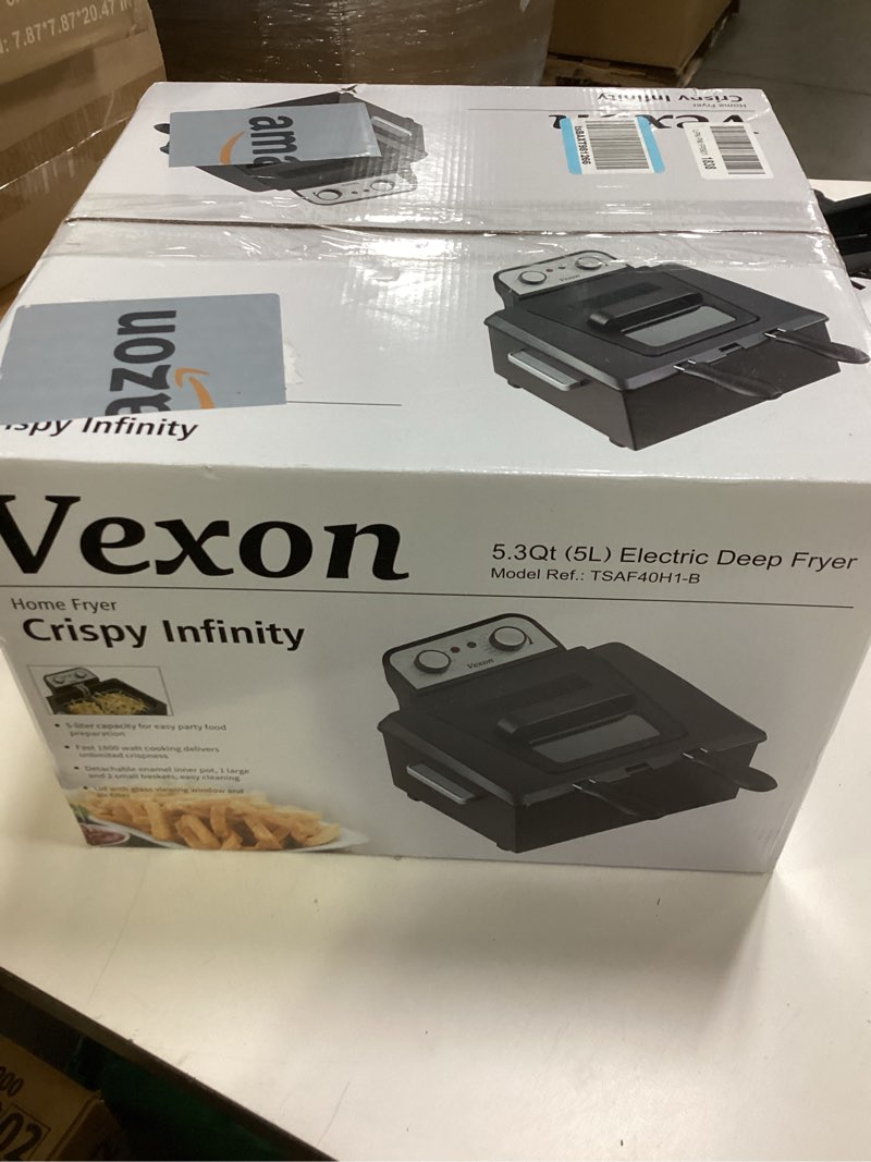 Condition photo showing New/Like New for 1800W 5 Liters/21 Cups Large Electric Deep Fryer with 3 Frying Baskets, Adjustable Temperature,View Window Lid,Countertop Stainless Steel Body Deep Fryer Pot,Perfect for Kitchen, Fry Fish for Home Use Black
