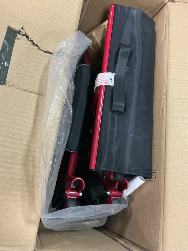 Condition photo showing New/Like New for Medline Ultra Lightweight Transport Wheelchair for Adults, Foldable, 19-Inch Seat Width, Red Frame, Black Upholstery Red Wheelchair