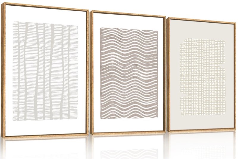 Aryroi Large Abstract White and Beige Framed Canvas Wall Art,Geometric Dot and Line Wall Decor,Moder