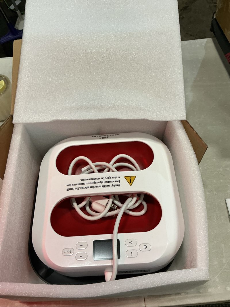 Condition photo showing Good Condition for mecolour heat press machine for t shirts, portable heat press 9"x9" with heat press mat, ptfe teflon and 8 pcs tshirt ruler guide, tshirt press machine for sublimation, htv, heat transfer 110v(red)