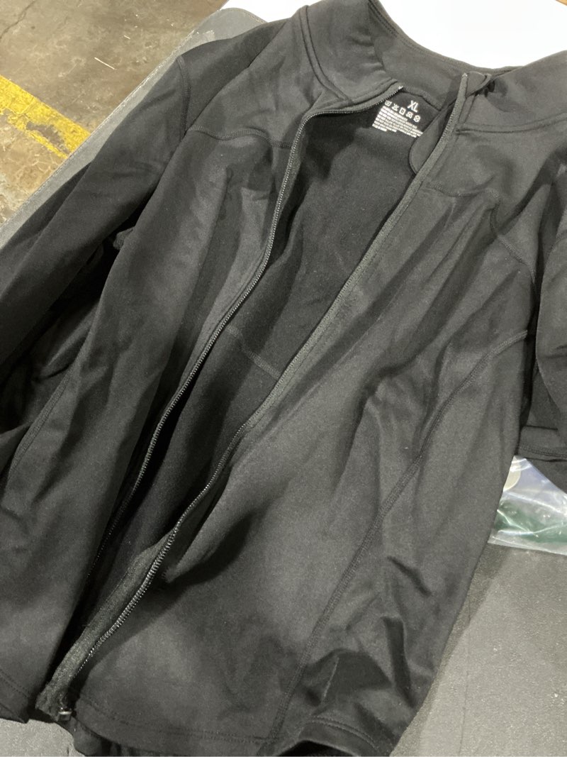 Condition photo showing As Is for ZIPPER DAMAGEDGYM RAINBOW Womens Zip Up Workout Jakcets Lightweight Slim Fit Running Athletic Jackets with Thumb Holes X-Large #1 Fleece Lined Black