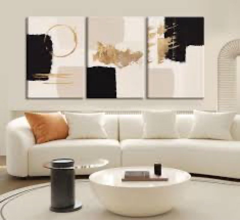 3pcs Framed Black Gold Abstract Wall Art Bohemian Simple Geometric Canvas Poster Print Modern Beige 