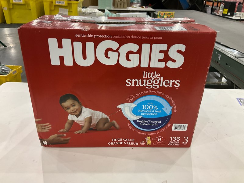 Condition photo showing New/Like New for Huggies Size 3 Diapers, Little Snugglers Baby Diapers, Size 3 (16-28 lbs), 136 Count, Packaging May Vary Size 3 136