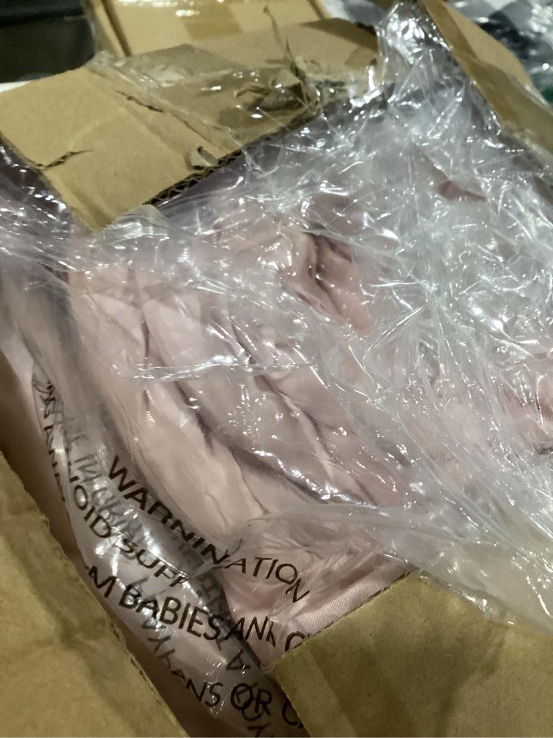 Condition photo showing Good Condition for hymokege rose gold king size comforter set seersucker 7 pieces, all season luxury bed in a bag for bedroom, bedding set with comforters, sheets, pillowcases & shams king(104"x 90") rose gold