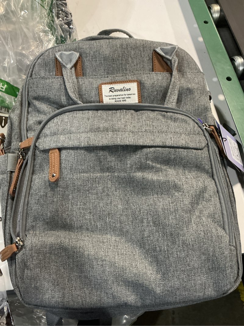 Condition photo showing New/Like New for ruvalino diaper bag backpack-multifunction travel baby diaper bag with changing pad, insulated bottle holders & pacifier case, large capacity, waterproof, gray austere gray polyester