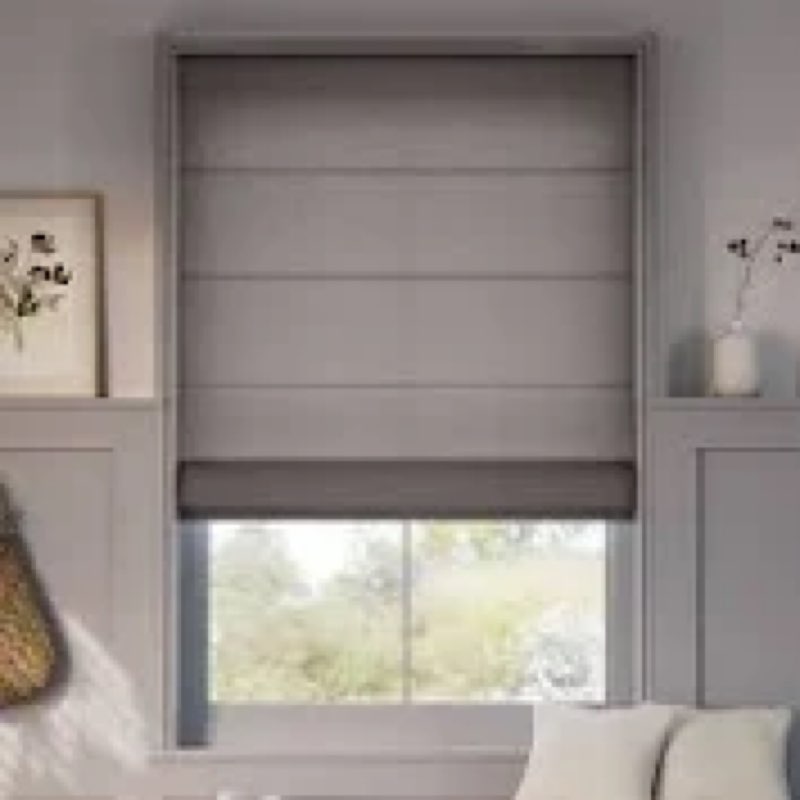 NO Drill Cordless Roman Shades 25\"Wx64\"H Linen - Grey - Lightfiltering