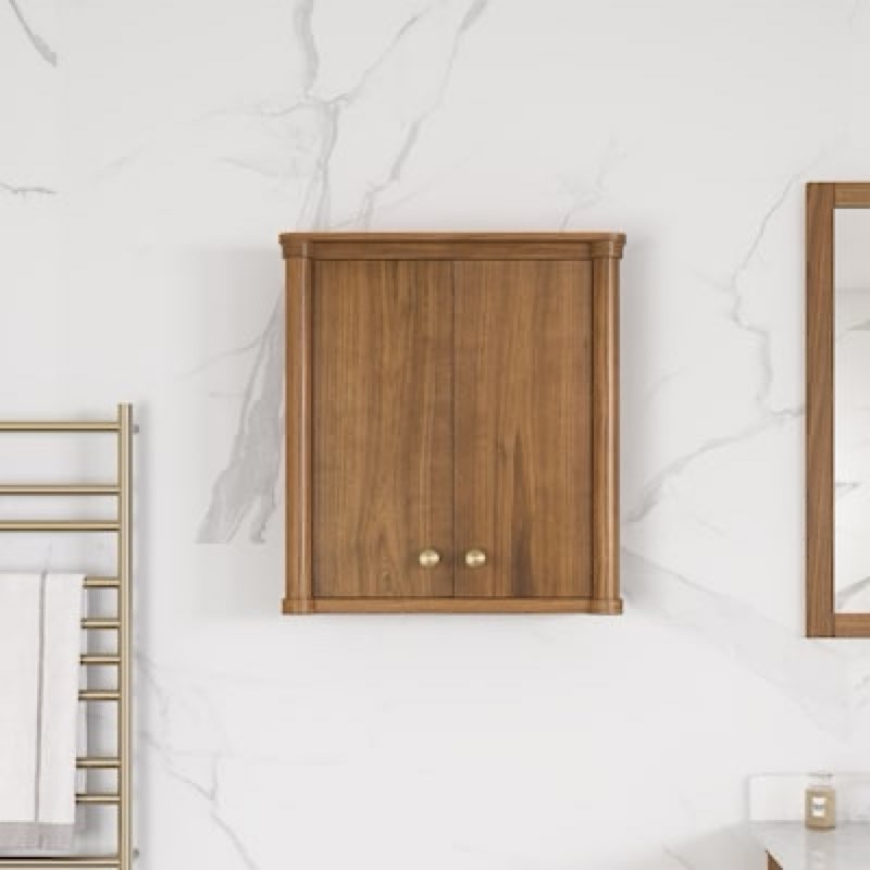allen + roth rian 22-in x 24-in x 7-in golden walnut soft close bathroom wall cabinet