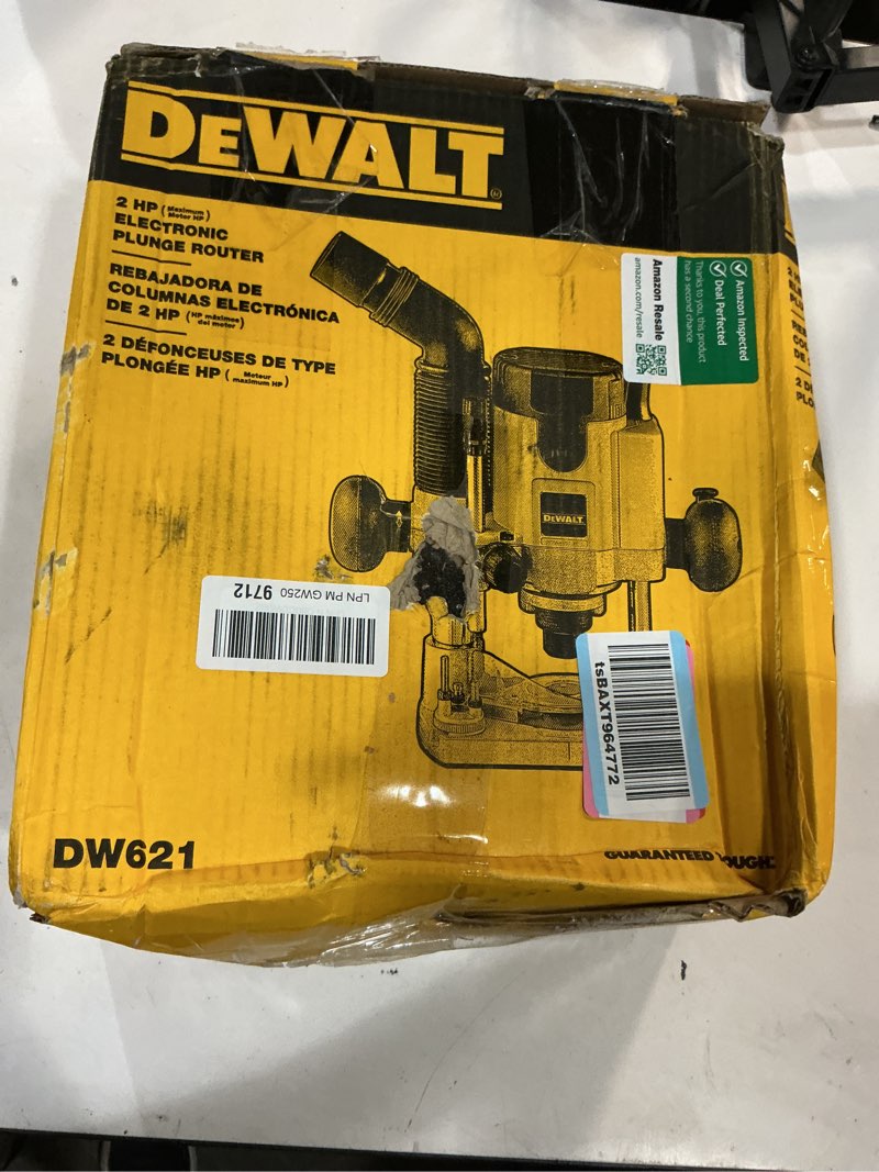 Condition photo showing As Is for dewalt router, plunge base, 10-amp, 2 hp (dw621) plunge router only