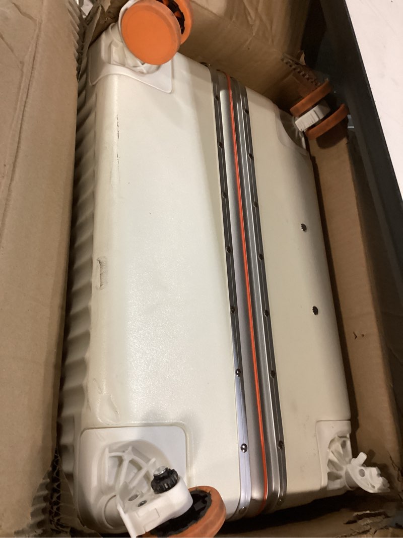 Condition photo showing As Is for 2-Piece Hardshell Zipperless Luggage Set, 20/26" Aluminum Frame Hardshell Spinner Luggage, Airline Approved Carry-On Luggage, TSA Lock, 360° Quiet Wheels With Cup Holder (orange)