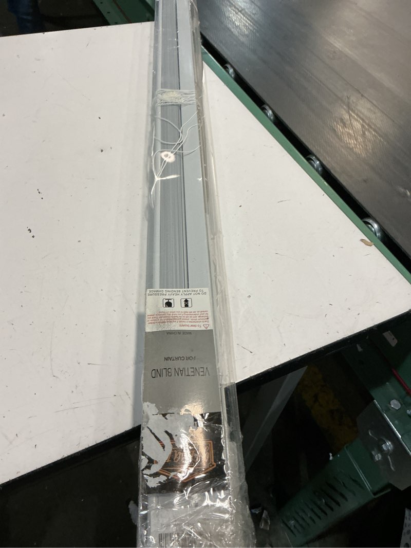 Condition photo showing As Is for yiibaii mini blinds suitable for 47.5" w x 64" h windows 1" aluminum horizontal venetian blinds darkening with rope and pole can mounted inside or outside white 47.5"w x 64"h