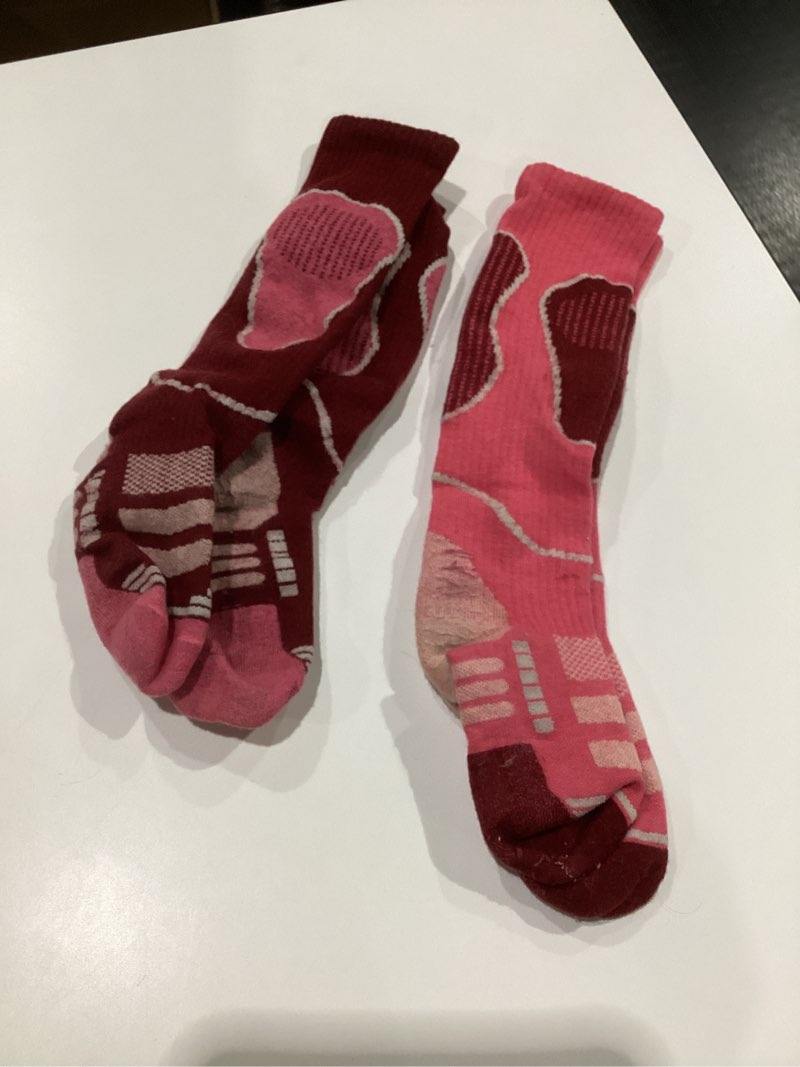 Condition photo showing As Is for Merino Wool Ski Socks 2 Pairs, Thermal Knee High Warm Socks for Snowboarding, Hiking, Cold Weather, Snow, Hunting Medium 2pairs-light Red/Wine Red