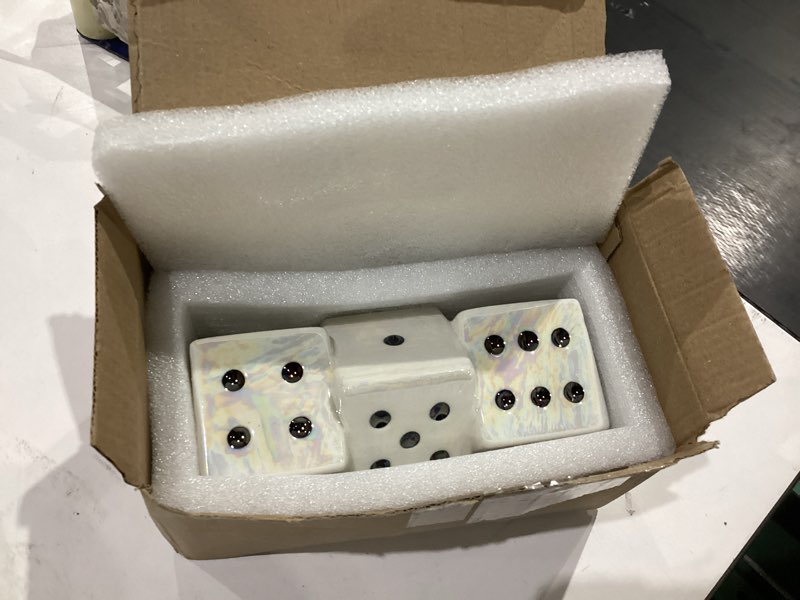 Condition photo showing As Is for ceramic dice vase - unique decor for dried flowers, rose, pampas grass - stunning design for any modern space for inspiring smiles white dice vase