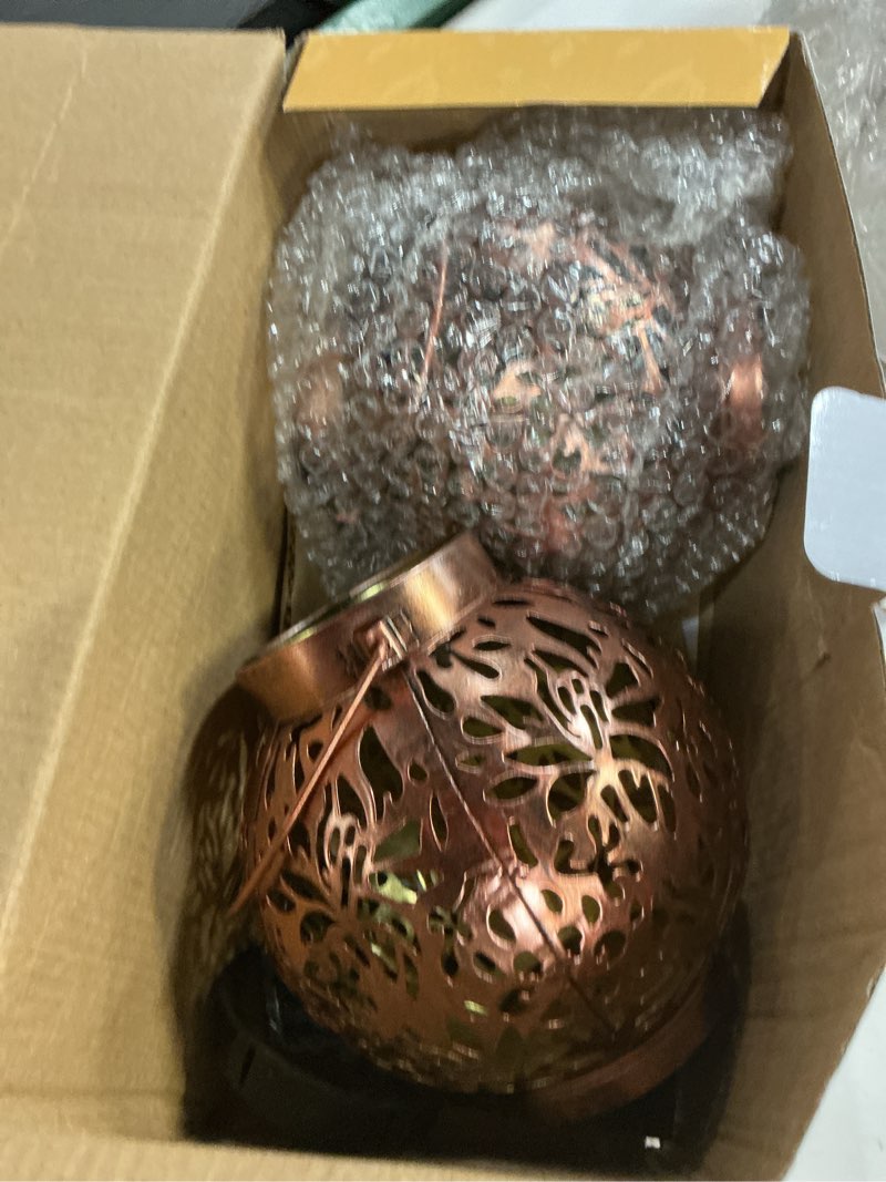 Condition photo showing Good Condition for joiedomi 2 pack outdoor solar hanging lantern lights, waterproof tabletop with handle, led moroccan lanterns, metal decorative garden solar lights spring for patio, lawn, porch, backyard round