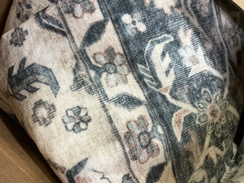 Condition photo showing As Is for AMADA HOMEFURNISHING 8x10 Washable Area Rug, Low-Profile Large Area Rug with Non-Slip Backing & Durable Edge Binding, Vintage Large Rugs for Living Room, Bedroom, Dinning Room 8' x 10' (Rectangular) Blue