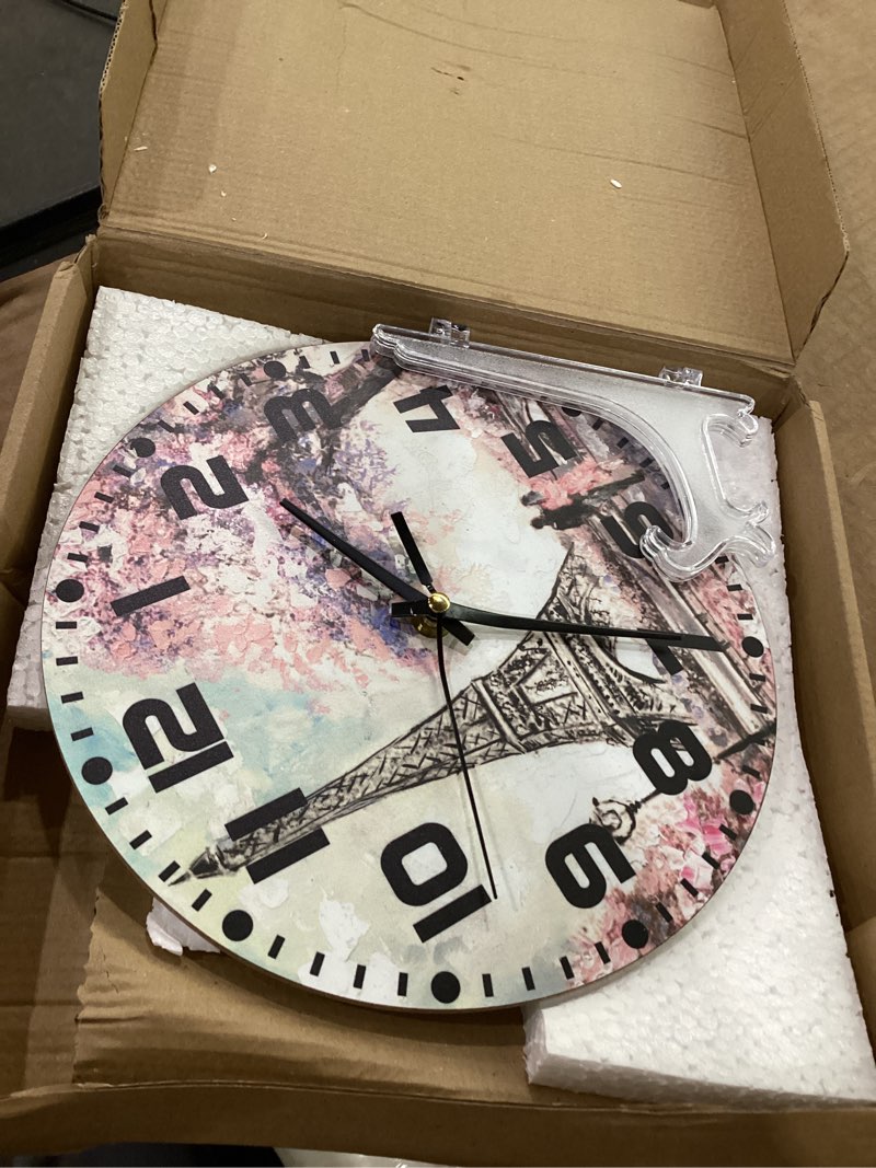 Condition photo showing Good Condition for aurora wall clock 10 inch round black and gold trim silent non ticking wood wall clocks battery operated easy to read decorative wall clock for bedroom kitchen living room bathroom 10inch aurora