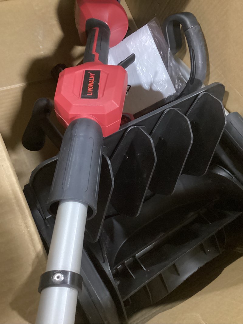 Condition photo showing As Is for LIVOWALNY Electric Snow Shovel Compatible with Milwaukee 18V Battery, 13.2"x8" Clearing Path, Battery Powered Cordless 36V Snow Blower with Adjustable Directional Plate, 25FT Throw Distance, Tool Only 13.2" Compatible with Milwaukee 18V Battery