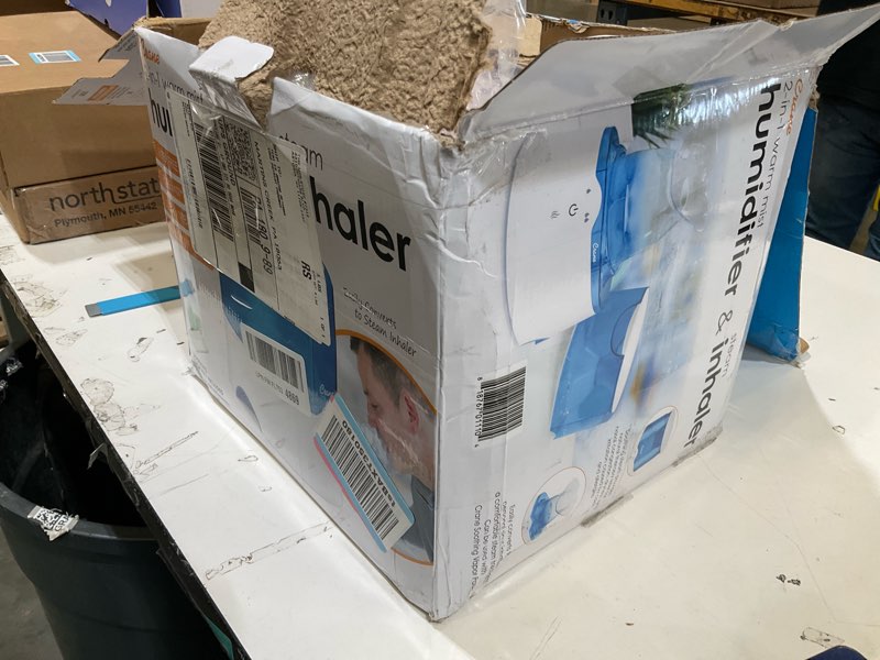 Condition photo showing As Is for crane steam inhaler & warm mist humidifier, 0.5 gallon, humidifier fsa eligible, blue & white, ideal humidifiers for bedroom, sinus inhaler, vaporizer hsa, vaporizer for congestion