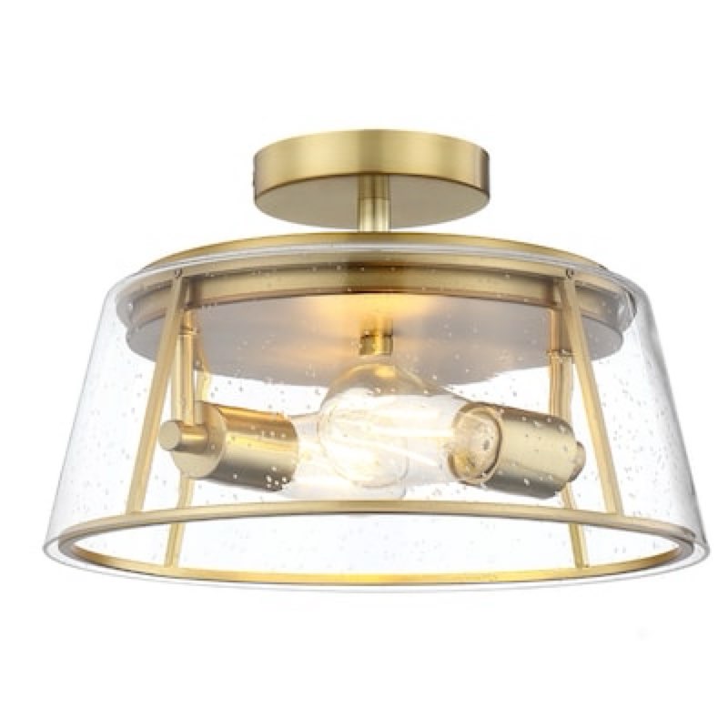 allen + roth bowen 13-in brushed gold indoor 2 -light semi-flush mount light with seeded glass with