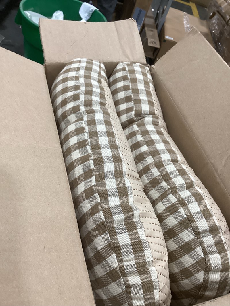 Condition photo showing As Is for Klear Vu Gripper Overstuffed Universal Non-Slip Dining Chair Cushions for Kitchen Decor or Office Use, U-Shaped Skid-Proof Seat Pad, 15x15 Inches, 2 Count (Pack of 1), Gingham Natural 2 Count (Pack of 1) Gingham Natural