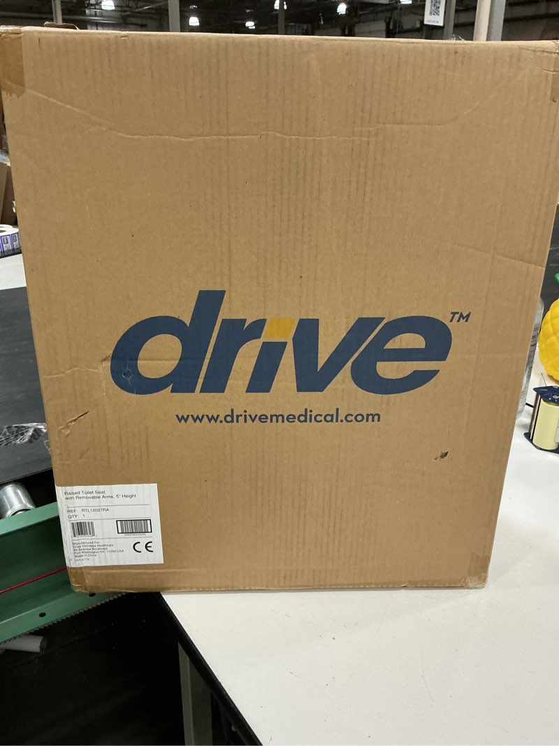 Condition photo showing New/Like New for Drive Medical RTL12027RA 2-in-1 Raised Toilet Seat with Removable Padded Arms, Standard Seat