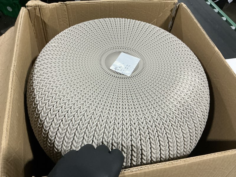 Condition photo showing Good Condition for keter urban knit pouf ottoman set of 2 with storage table for patio and room décor - perfect for balcony, deck, and outdoor seating, misty blue & taupe misty blue & taupe ottoman