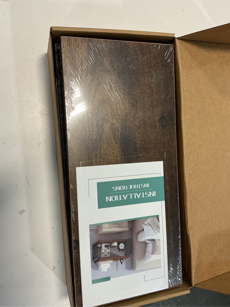 Condition photo showing New/Like New for Floating Nightstand Shelves, Modern Night Stand for Bedroom, Wood Floating Shelf for Wall, Nightstand Bedside Table, Mid Century Wall Shelves for Living Room, Bedroom (1, Brown) 1 Brown