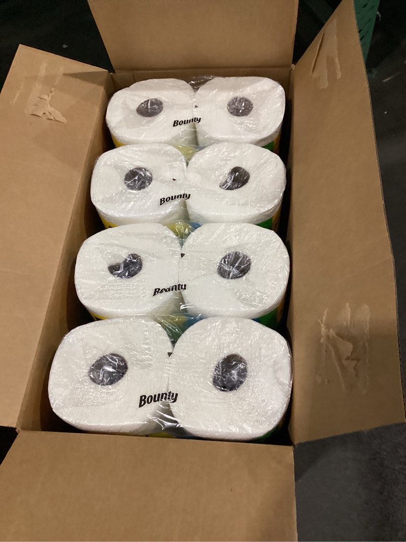 Condition photo showing New/Like New for bounty paper towels quick size, white, 16 family rolls = 40 regular rolls family 16 rolls (107 sheets)