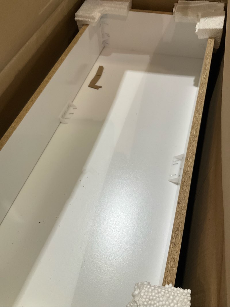 Condition photo showing As Is for project source 36-in white single sink bathroom vanity with white cultured marble top