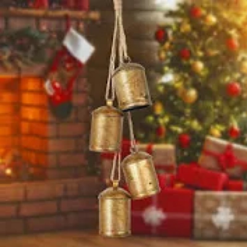 Christmas Decorations, Set of 4 Christmas Bells for Decoration, Harmony Cow Bells Vintage Decor, Han