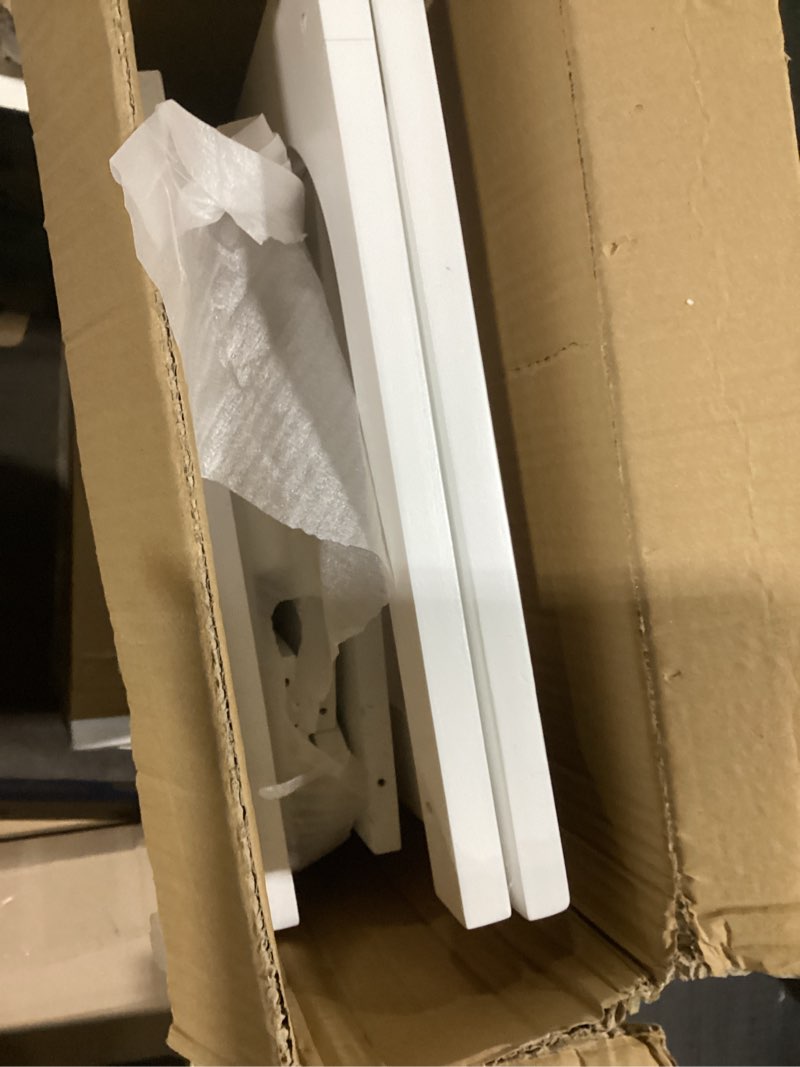 Condition photo showing As Is for C-Shaped End Table, Solid Wood Rolling Side Table with Lockable Wheels, Couch Tables with Adjustable Desktop &Multi-functional Folding Tray, Small Side Table for Couch, Living Room, Bedroom Tall 30" White 23.6" D x15.6" W x30" H