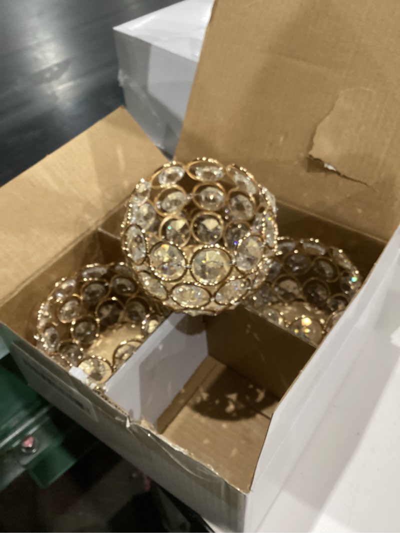 Condition photo showing Good Condition for VINCIGANT Gold Crystal Votive Candle Holders for Table Tenterpiece,Small Bowl/Ball Tealight Candle Lantern for Thanksgiving Wedding Table Decoration, (4pcs) Gold 4