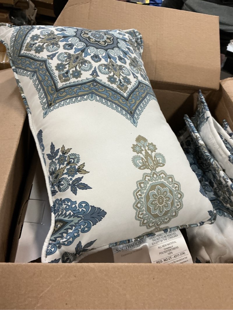 Condition photo showing As Is for Southshore Fine Living, Inc. Twin Daybed Comforter Set, 6-Piece Twin Boho Bedding Set with Daybed Cover, 3 Pillow Shams, Bed Skirt, Throw Pillow - Twin Day Bed Quilt Set, Infinity Blue