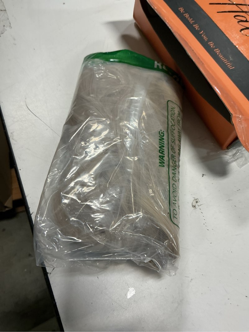 Condition photo showing Good Condition for Haloo Blonde Bob Wigs with Bangs Shoulder Length Straight Natural Looking Synthetic Heat Resistant Medium Hair Wigs for Women Daily Party, 16 Inch Platinum Blonde